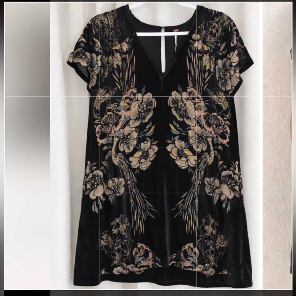 Free People Black Embroidered Boho Mini Dress Petite Small Velvet Floral